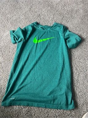 Nike Teal Athletic Tee with Bright Green Swoosh